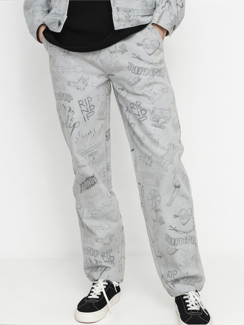 RIPNDIP Sharpie Doodle Print Jeans Light Wash Straight Size 36 Skater Streetwear